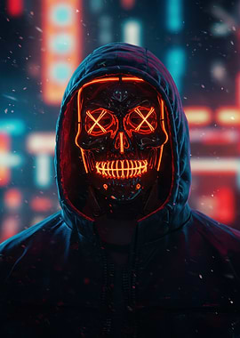 Neon Skull Mask in Urban Setting