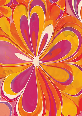 Abstract Floral Pattern in Orange and Pink