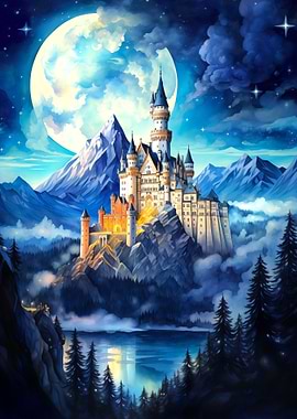 Fantasy Castle Under Moonlight
