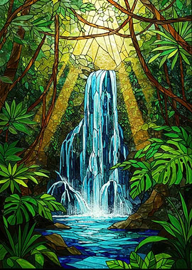 Stained Glass Waterfall in Jungle