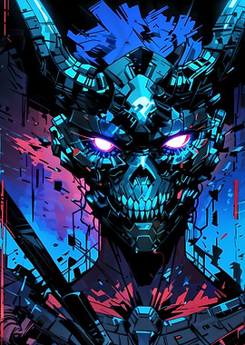 Cyberpunk Demon Skull with Glowing Eyes