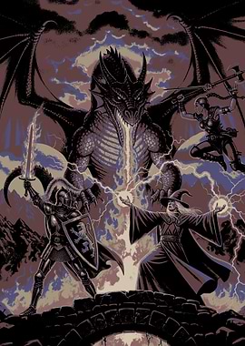 Fantasy Battle: Dragon, Knight, Wizard, Warrior