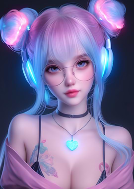 Anime Girl with Headphones and Heart