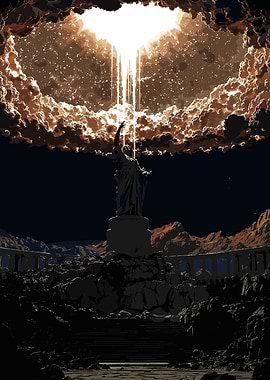 Statue under celestial light