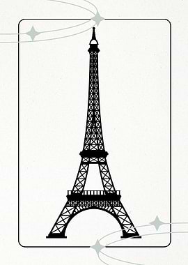 Eiffel Tower Silhouette with Star Accents