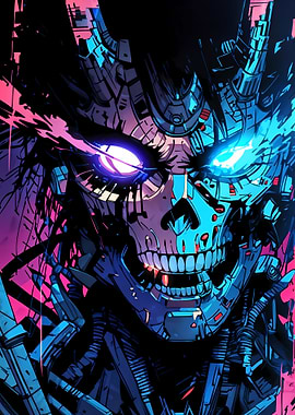 Cyberpunk Skull with Glowing Eyes