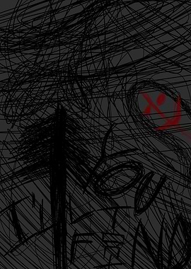Dark Scribbled Abstract with Red face