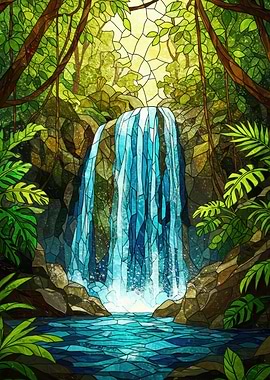 Stained Glass Jungle Waterfall