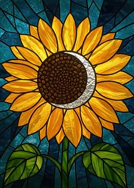 Stained Glass Sunflower with Moon