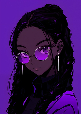 Purple Anime black Girl with Glasses
