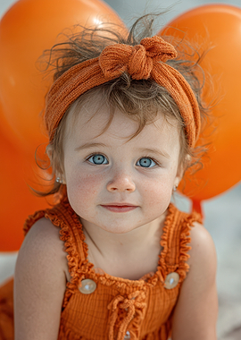 Cute Toddler with Orange Balloons
