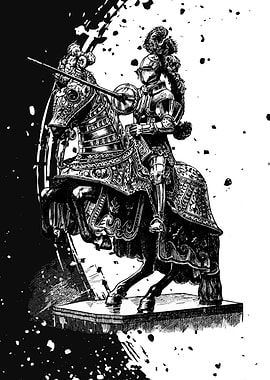 Knight on Horseback Black and White
