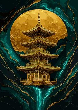 Golden Pagoda with Teal Accents