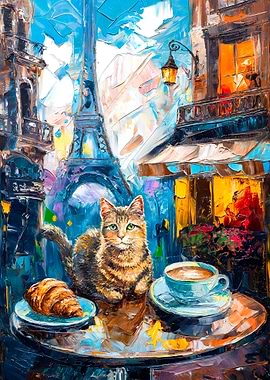 Parisian Cat Cafe Painting