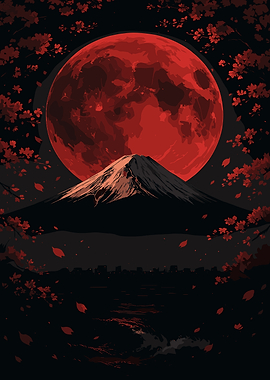 Red Moon Over Mountain Fuji