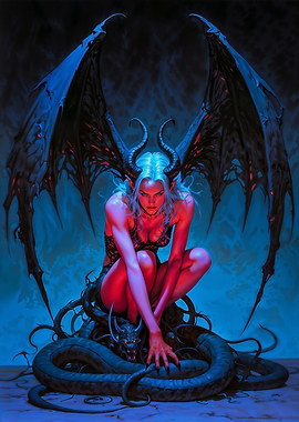 Winged Demonic Lilith with Serpent