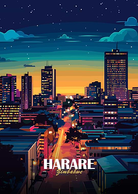 Harare, Zimbabwe Cityscape at Night