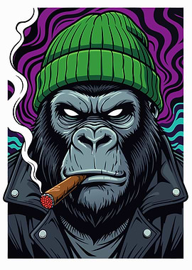 Cool Gorilla with Cigar and Beanie