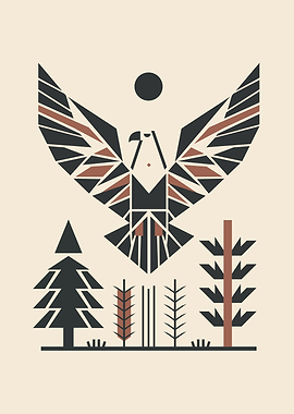 Geometric Eagle and Forest Illustration