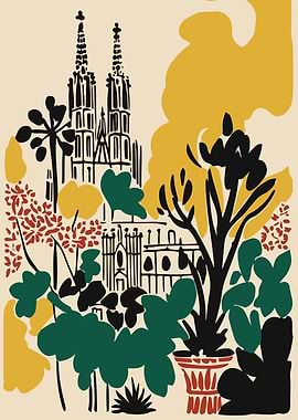 Cologne Cathedral Illustration with Plants