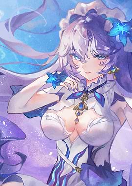 Girl with Blue Flowers