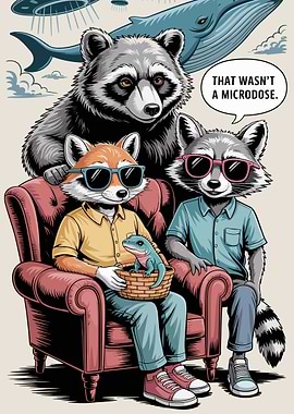 Anthropomorphic Animals with UFO and Whale