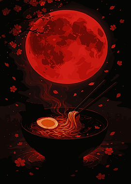 Ramen Bowl Under a Red Moon