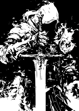 Monochrome Knight with Sword Illustration