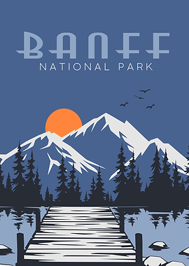 Banff National Park Landscape Illustration