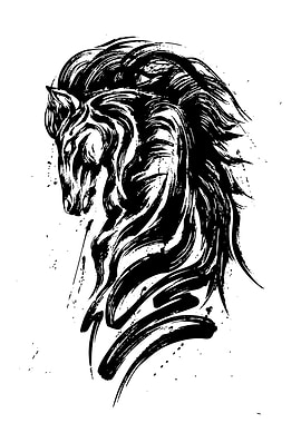 Black and White Horse Ink Drawing