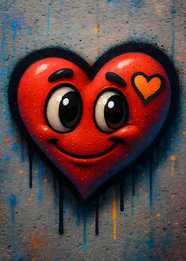 Smiling Heart Graffiti on Concrete Wall