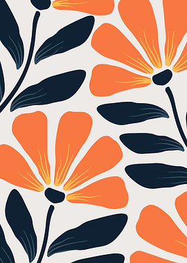 Floral Pattern with Orange Flowers