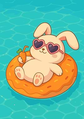 Bunny Relaxing on Donut Float