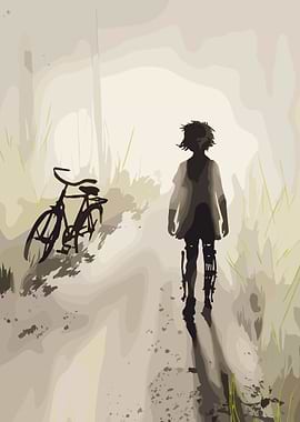 Silhouette of a Person and Bicycle