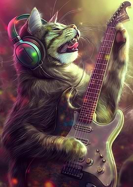 Cat Rocking Out with Electric Guitar