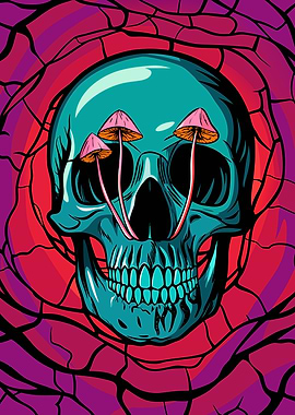 Skull with Mushrooms Digital Art