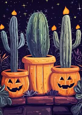 Halloween Cactus Jack-O'-Lanterns