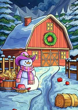 Winter Barn Snowman
