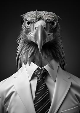 Eagle in Suit: Black and White Portrait