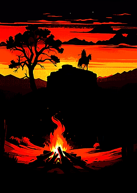 Lone Rider at Sunset