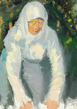 Woman in White Shawl Painting