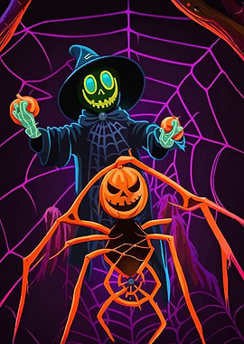 Halloween Witch Pumpkin Spider