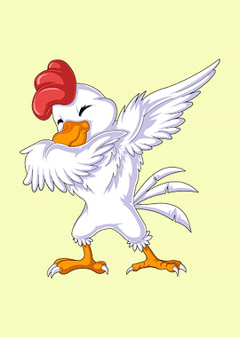 Cartoon Chicken Dabbing on Yellow Background