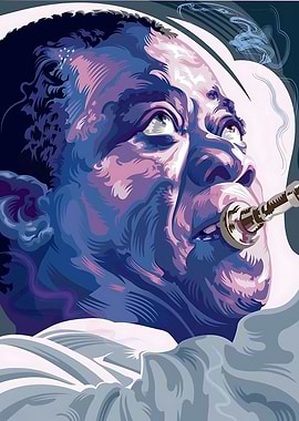 Louis Armstrong playing trumpet illustration