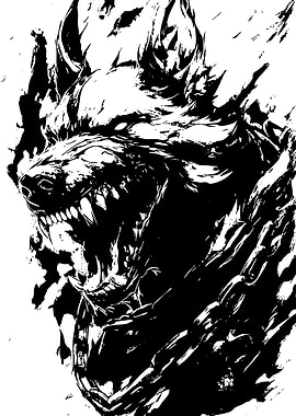 Aggressive Black and White Dog Illustration