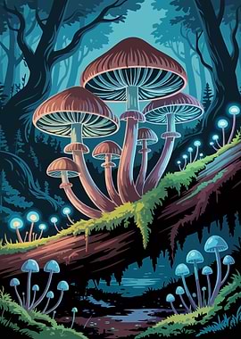 Mystical Mushroom Forest Illustration