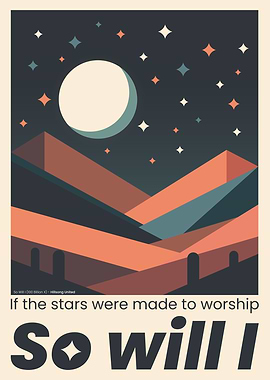 Geometric Landscape with Moon and Stars