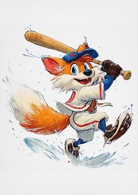 Cartoon Fox Baseball Player Illustration