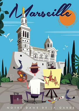 Marseille Travel Poster: Notre-Dame de la Garde