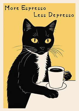 More Espresso Less Depresso Funny Cat